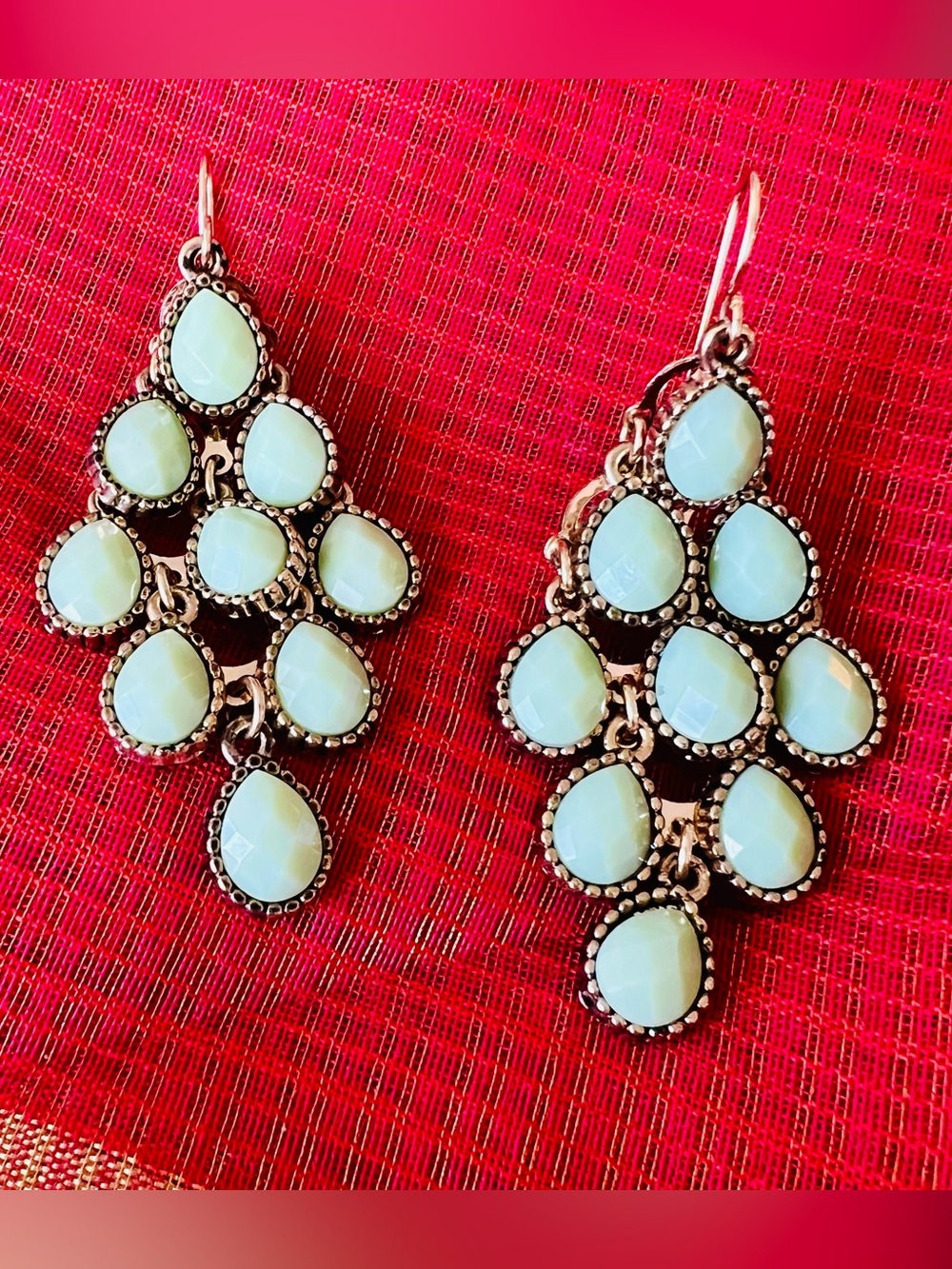 Mint Green Faceted Chandelier Drop Earrings | Gold Tone Statement